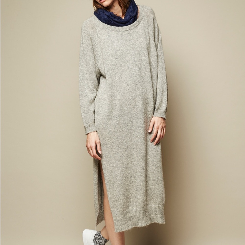 Achro gray side slit midi sweater dress